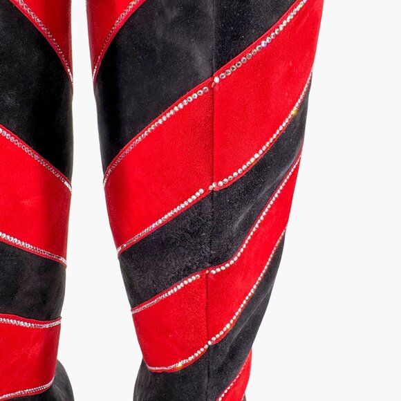 Christian Louboutin Gael Knee High Boot Size 39.5 US 9.5 Black Red Stripe Strass - Picture 10 of 15
